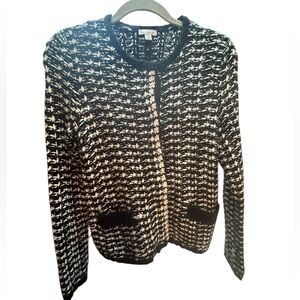 GAP Womens Small Cardigan Sweater Top - Wool Mohair Blend Black White snap up